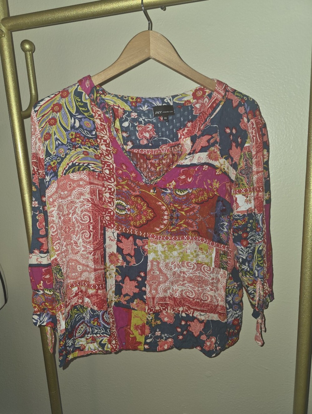 JNY Patchwork Boho Top Size 2X